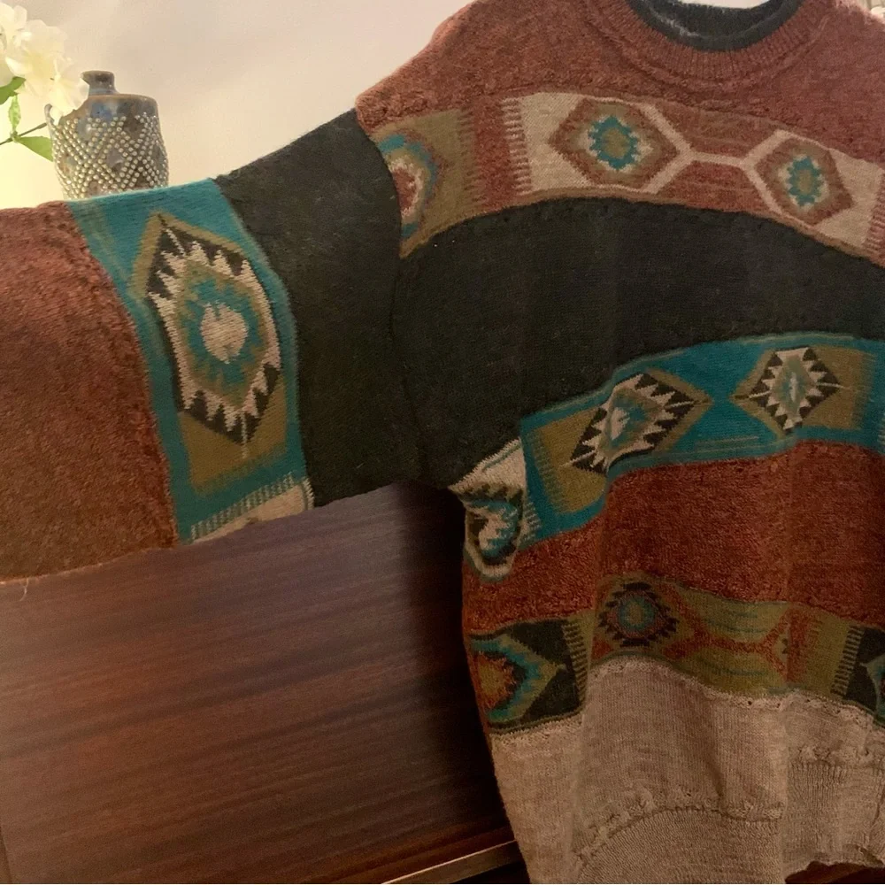 Vintage Southwestern Aztec Patterned Grandpa Sweater, Size Medium - Picture 4 of 12